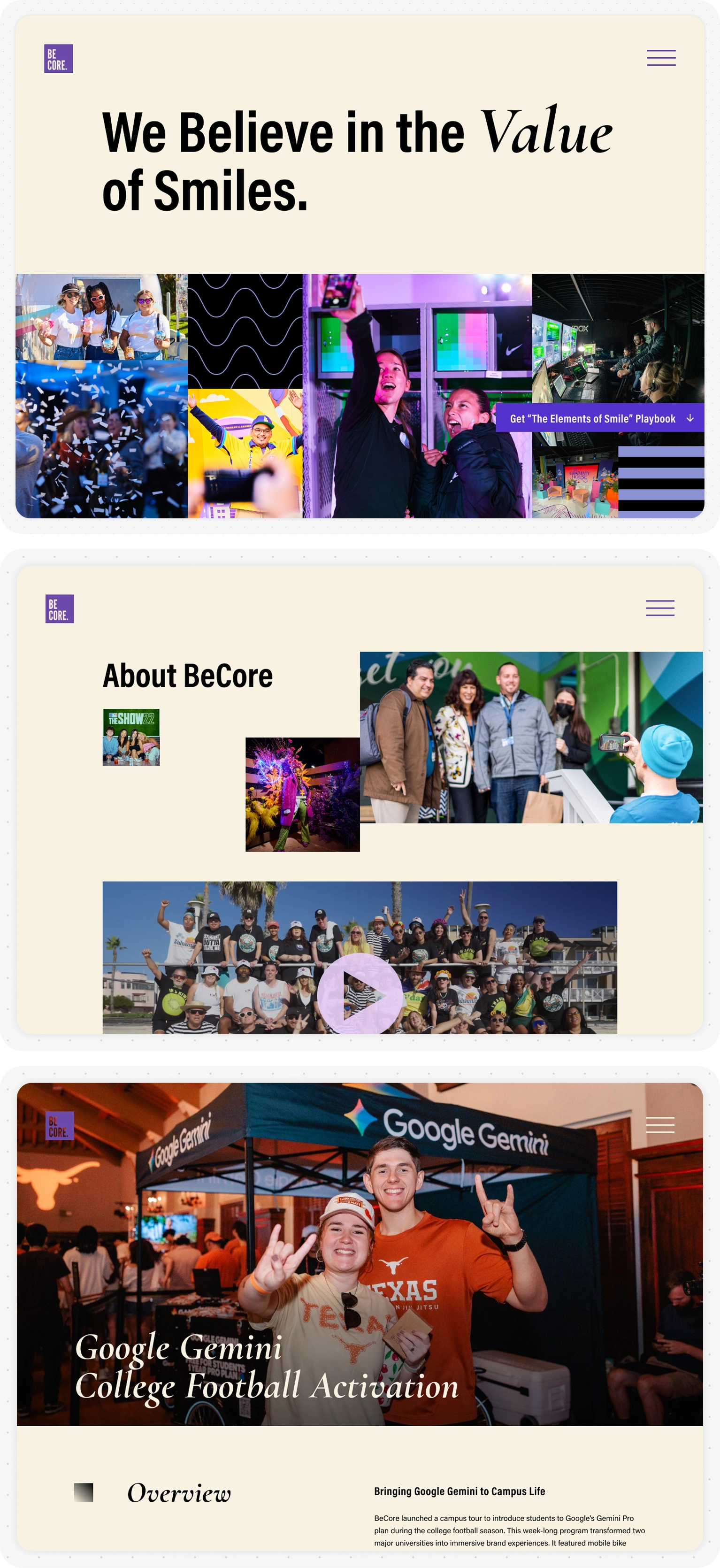 Example screens from BeCore's redesign
