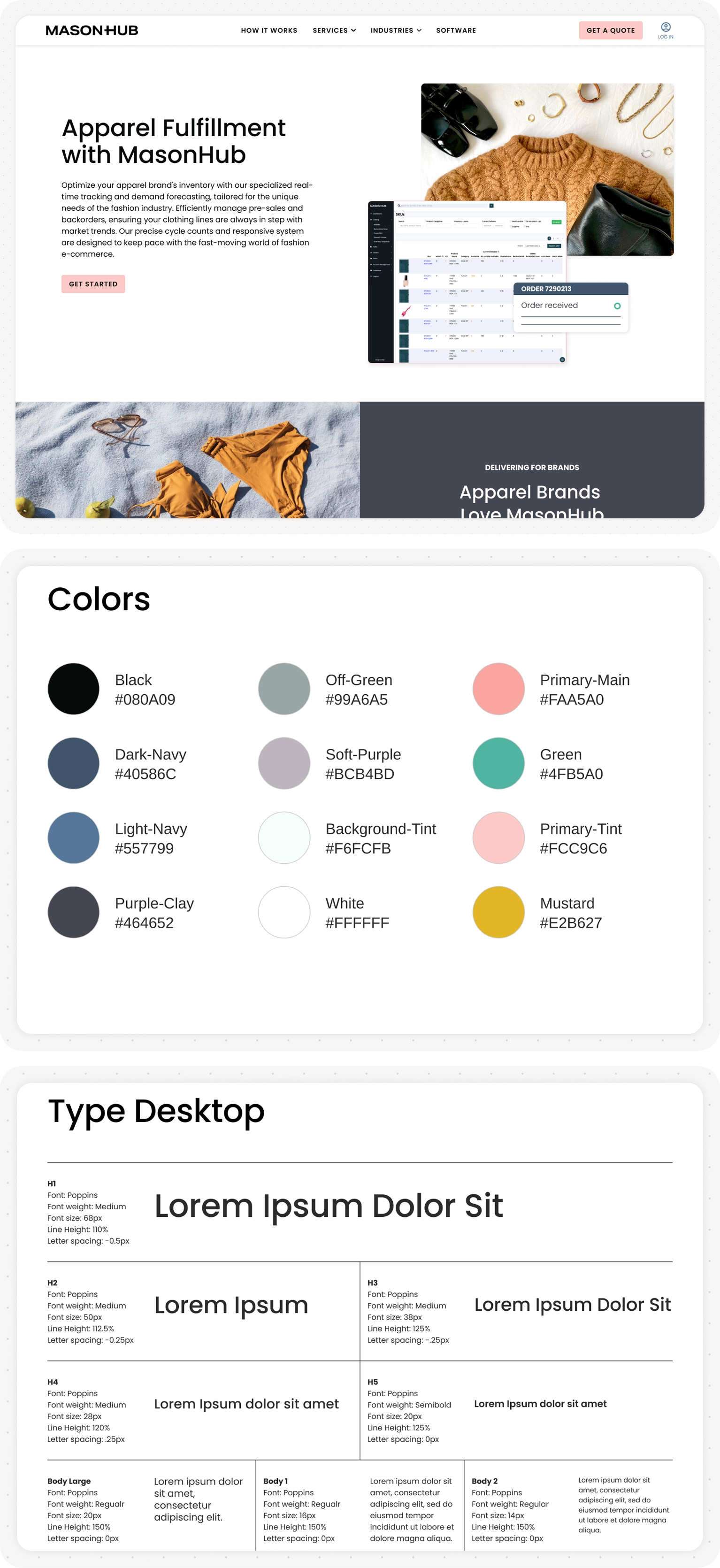 New MasonHub page design and style guide mockups