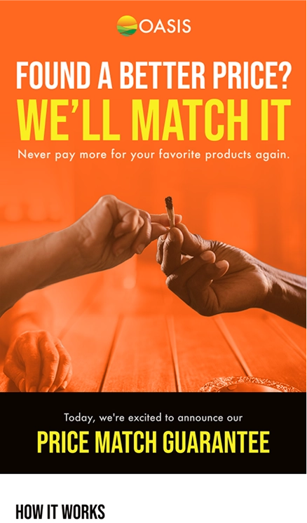 Oasis price match guarantee email