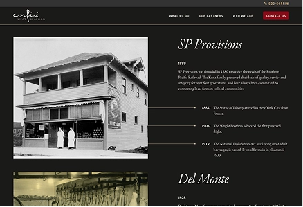 A page showing information on Corfini's history