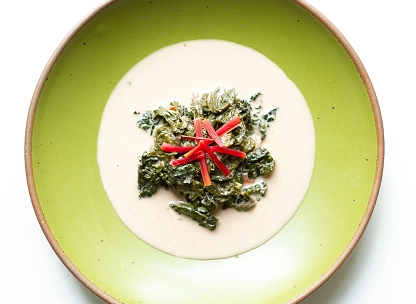 Coconut milk braised chard with pickled stems