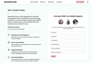MasonHub's request a quote page
