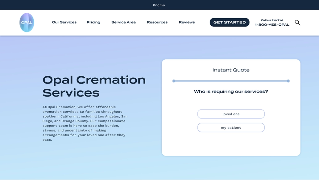 Opal desktop homepage mockup