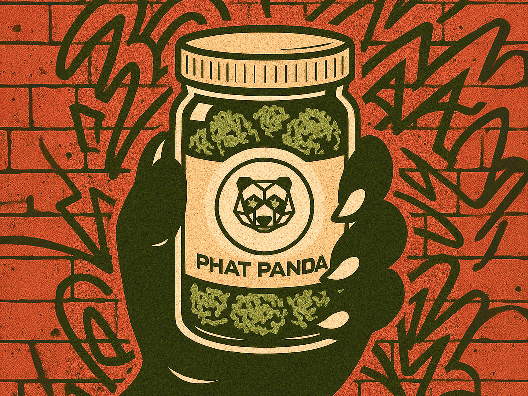Illustration of a panda hand holding Phat Panda products